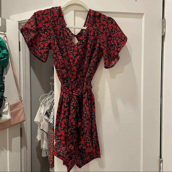 Red and Black Floral Romper